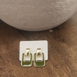 Gold and Olive Green Geometric Drop Earrings